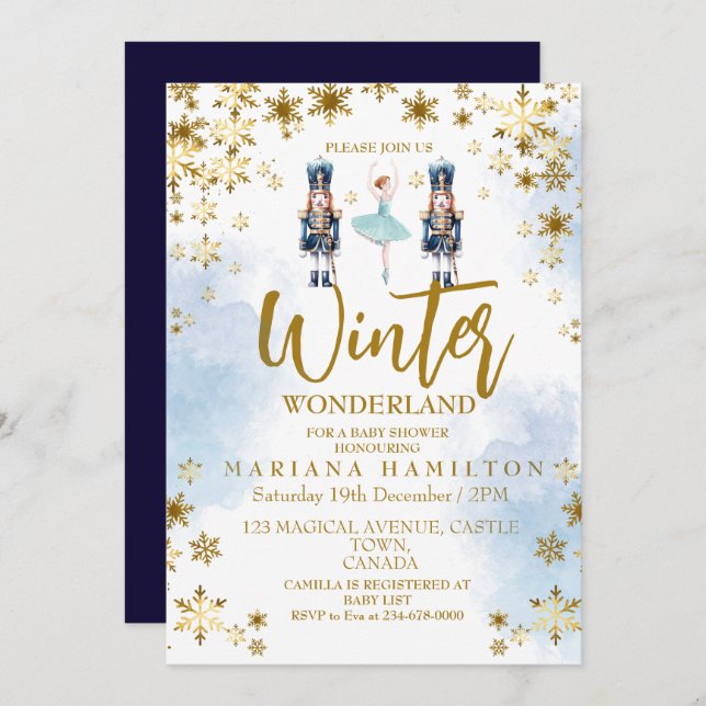 Invitación Snowflakes Winter Wonderland (Anverso / Reverso)