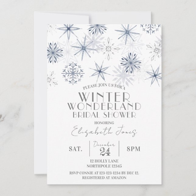 Invitación Snowflakes Winter Wonderland Bridal Shower (Anverso)