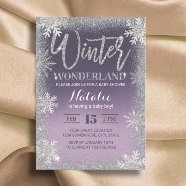 Invitación Snowflakes Winter Wonderland Purple Baby Shower (Subido por el creador)