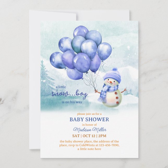 Invitación Snowman Baby Boy Baby Shower (Anverso)