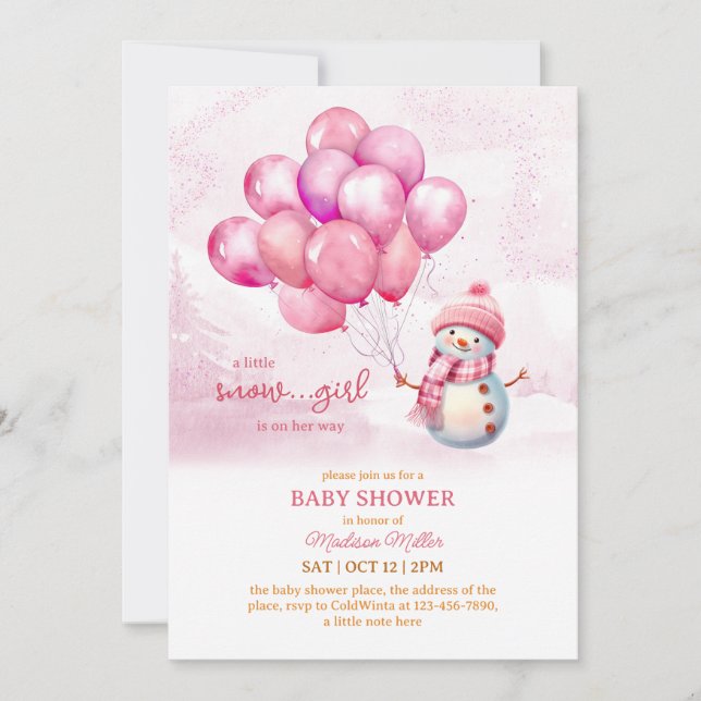 Invitación Snowman Baby Girl Baby Shower (Anverso)