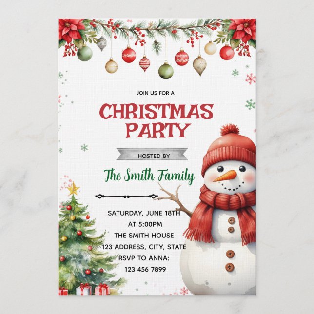 Invitación  Snowman Christmas Party Invitation (Anverso)