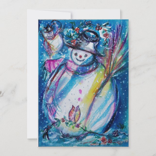 Invitación SNOWMAN CON OWL, Fiesta de Año Nuevo Ice Metálico (Anverso)
