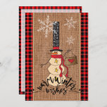 Invitación Snowman Feliz Navidad con brocha y burlap<br><div class="desc">Con Textura Burlap Invitación navideña. Un gran acento para añadir a tu tema fiesta de Navidades Snowman de tu país. (ASEGÚRESE DE REDUCIR EL TAMAÑO DE LOS GRÁFICOS "SI ES NECESARIO" HACIENDO CLIC EN EL BOTÓN DEL PERSONALIZAR O CONTACTANDO CONMIGO CONMIGO) ⭐ Este Producto es un 100% de Personalizable. *****Haga...</div>