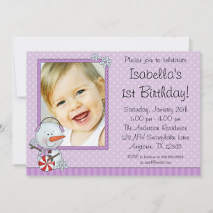 Invitación Snowman Purple Winter foto cumpleaños