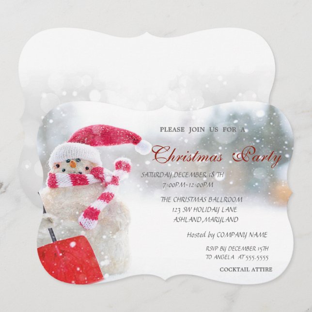 Invitación Snowman, Santa Hat, Fiesta de Navidades de compañí (Anverso / Reverso)