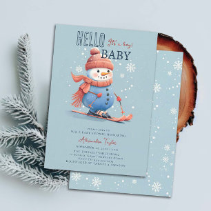 Invitación Snowman Skiter Winter Sports Blue Boy Baby Shower