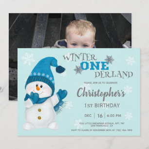 Invitación Snowman Winter Onederland Primera foto de cumpleañ