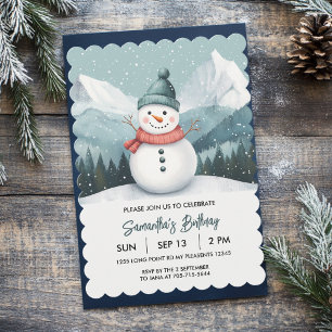 Invitación Snowman Winter Wonderland Blue Birday