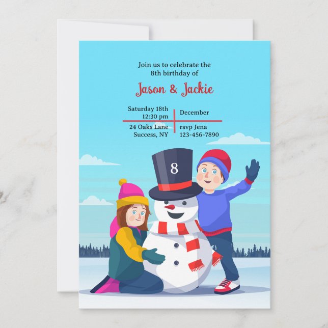 Invitación Snowman y el Fiesta de cumpleaños de los niños (Anverso)