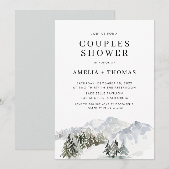 Invitación Snowowley Winter Forest Woodland Couples Shower (Anverso / Reverso)