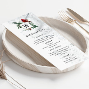 Invitación Snowowy Woodland Elegante carta de cena navideña