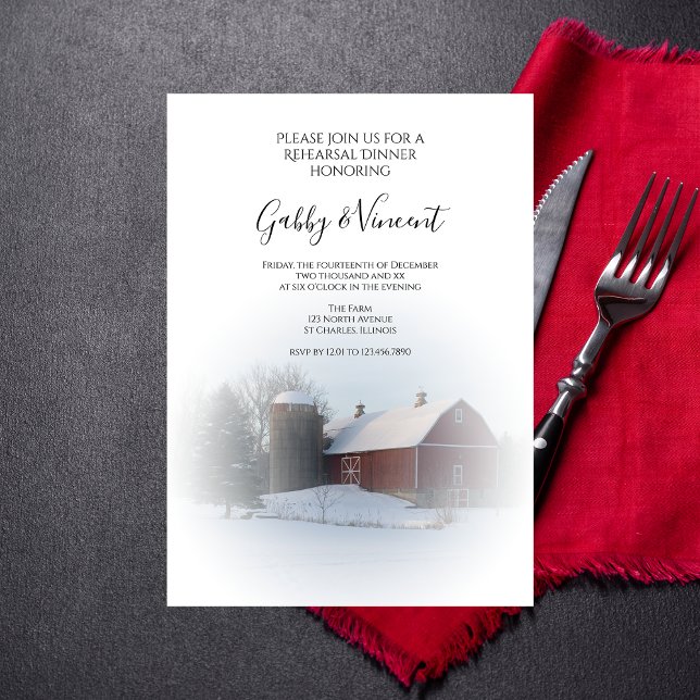 Invitación Snowy Barn Silo Ensayo de Boda de Invierno Cena (Subido por el creador)