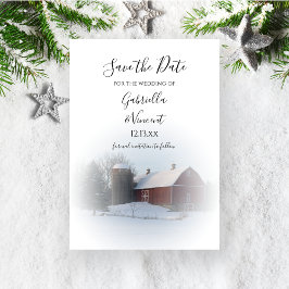 Invitación Snowy Barn y Silo Winter Wedding Salven la fecha
