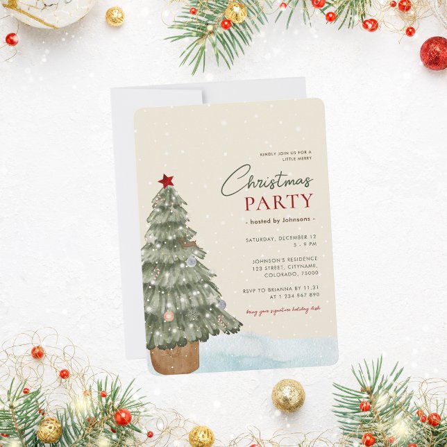 Invitación Snowy Boho Árbol de Navidad Fiesta de Navidades mo (Subido por el creador)