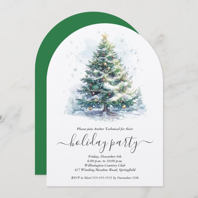 Invitación Snowy Christmas Tree Holiday Party (Anverso / Reverso)