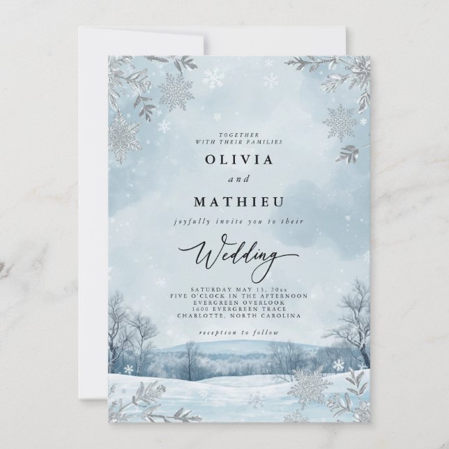 Invitación Snowy Landscape Flourier Boda (Anverso)