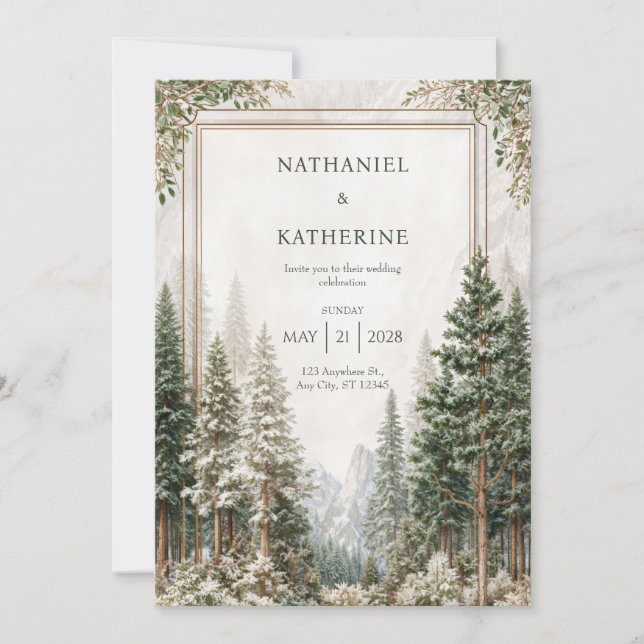 Invitación Snowy Mountain Pine Forest Wedding (Anverso)