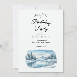 Invitación Snowy Mountain Winter Lake Birthday Party