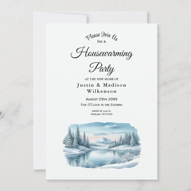 Invitación Snowy Mountain Winter Lake Fiesta (Anverso)
