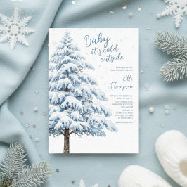 Invitación Snowy Pine Winter Snowflakes Landscape Baby Shower