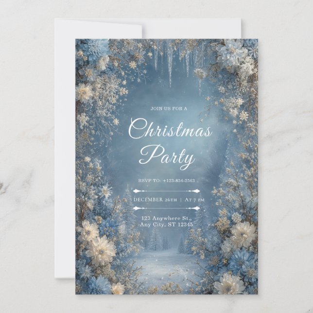 Invitación Snowy Pines Navidades florales de invierno (Anverso)