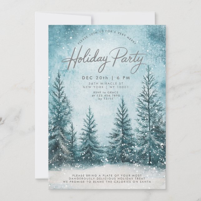 Invitación Snowy Pines Nieva Árbol de Navidad Vacaciones de I (Anverso)