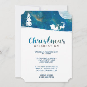 Invitación Snowy Sleigh Ride Aurora Borealis Navidad Fiesta