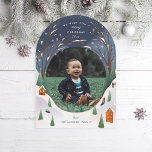 Invitación Snowy Village Winter Scener Christmas Photo Card<br><div class="desc">Ilustracion original de un pueblo de laderas nevadas para rodear tu linda foto. Personalizar para añadir más texto o más fotos al reverso. Recorte de color opcional</div>