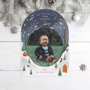 Invitación Snowy Village Winter Scener Christmas Photo Card
