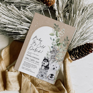 Invitación Snowy Winter Animals Boho Arch Baby Shower