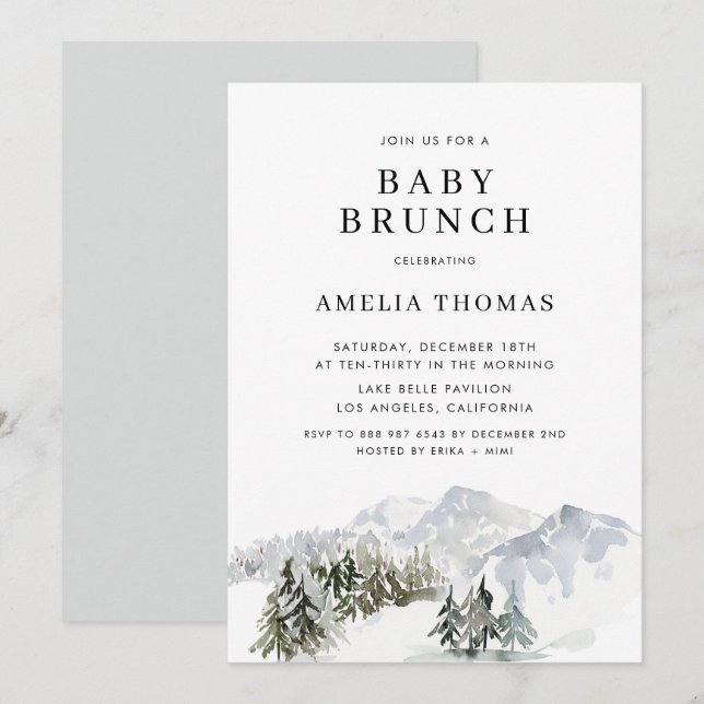 Invitación Snowy Winter Forest Woodland Baby Shower (Anverso / Reverso)