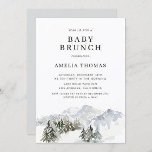 Invitación Snowy Winter Forest Woodland Baby Shower