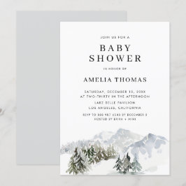 Invitación Snowy Winter Forest Woodland Baby Shower
