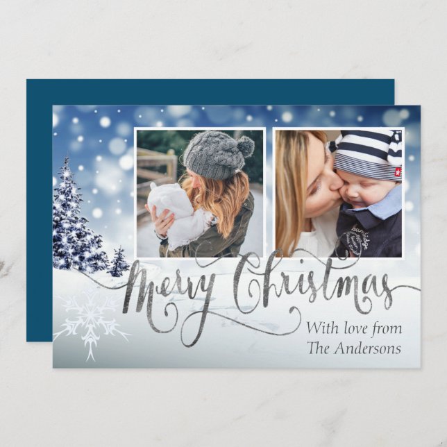 Invitación Snowy Winter Wonderland Elegant Christmas Photo (Anverso / Reverso)