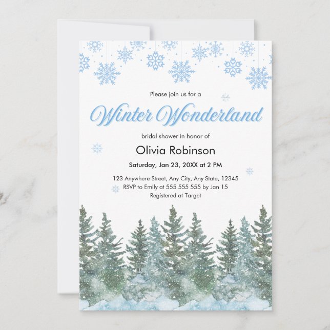 Invitación Snowy Winter Wonderland Snowflakes Bridal Shower  (Anverso)