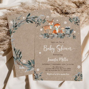 Invitación Snowy Winter Woodland Animal Baby Shower
