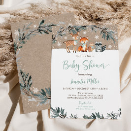 Invitación Snowy Winter Woodland Animal Baby Shower