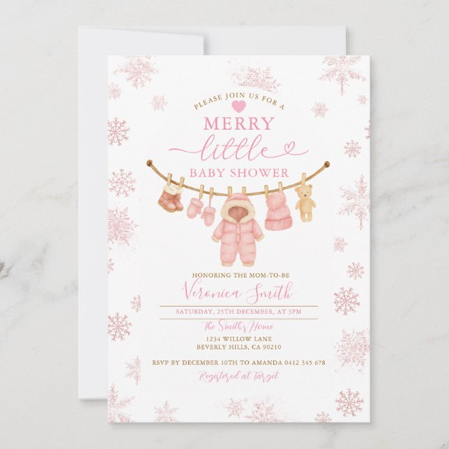 Invitación Snwflakes Clothesline Merry Little Baby Shower (Anverso)