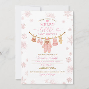 Invitación Snwflakes Clothesline Merry Little Baby Shower