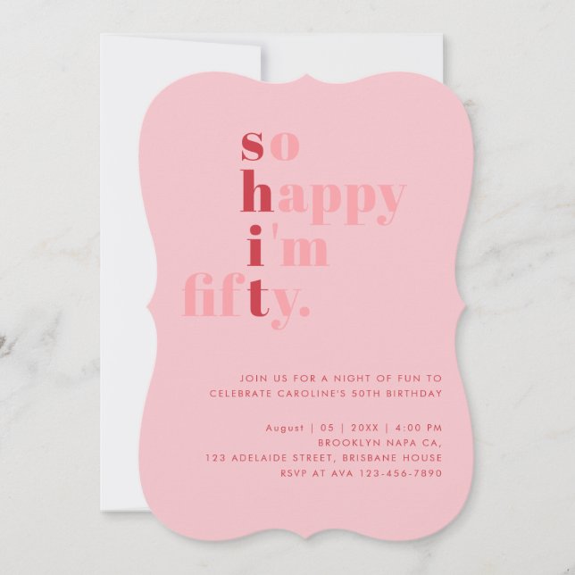Invitación So Happy I'm Fifty | Pink Red Modern Birthday (Anverso)