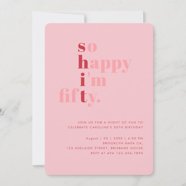 Invitación So Happy I'm Fifty | Pink Red Modern Birthday (Anverso)