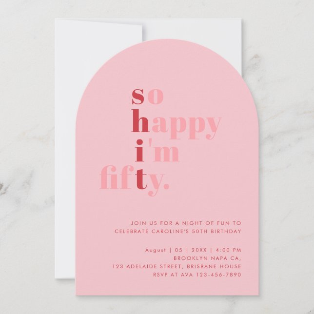 Invitación So Happy I'm Fifty | Pink Red Modern Birthday (Anverso)