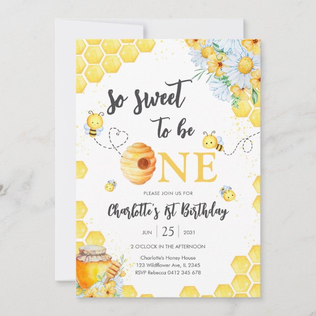 Invitación So Sweet To Be One Honey Bee 1st Birthday (Anverso)