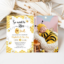 Invitación So Sweet To Bee first Birthday Photo Invitation