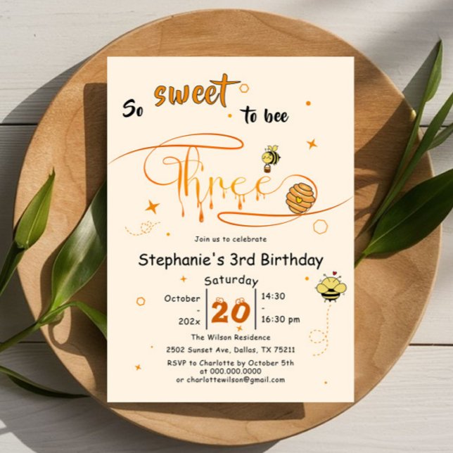 Invitación So Sweet To Bee Three Cute Honey Bee 3rd Birthday (Subido por el creador)