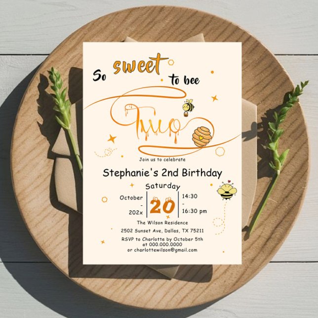 Invitación So Sweet To Bee Two Cute Honey Bee 2nd Birthday (Subido por el creador)