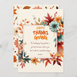 Invitación Sober Thanksgiving Cards with Fall Flowers
