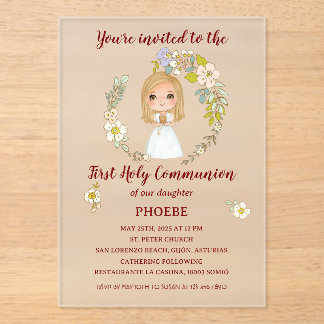 Invitación sobre acrílico PHOEBE Primera Comunión