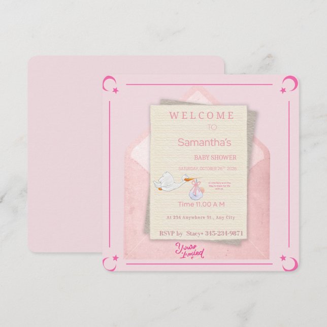 Invitación Sobre de estilo acuarela personalizable para niña  (Anverso / Reverso)